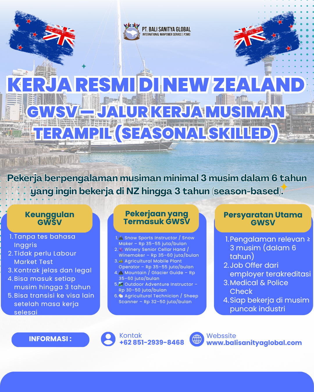 Kerja Resmi di New Zealand – GWSV (Seasonal Skilled Visa)